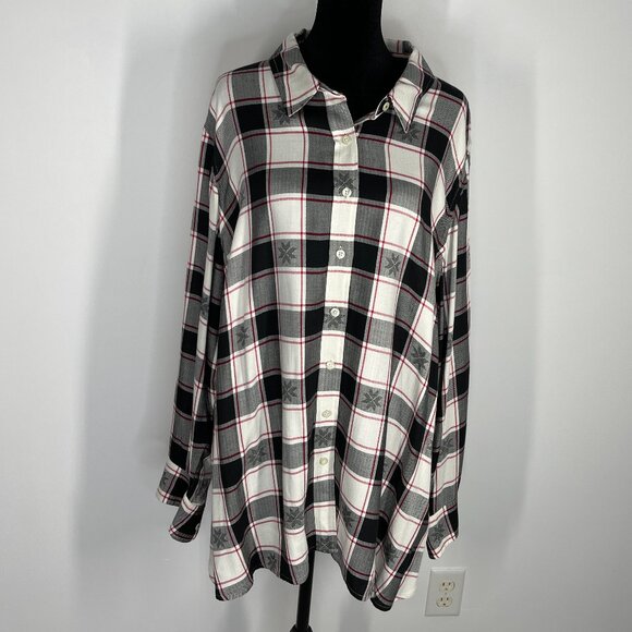Talbots Cream & Black Long Sleeve Button Down Shirt size 3X - Picture 1 of 5